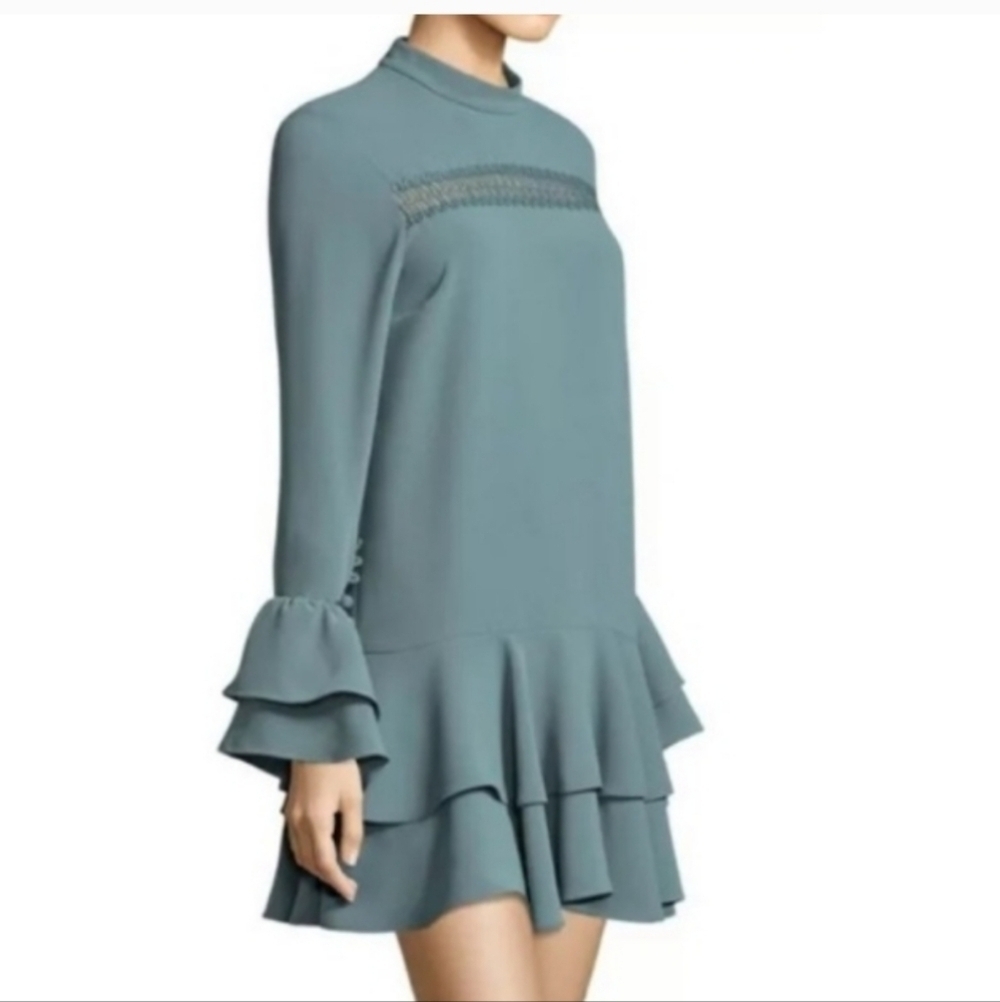 Prose & Poetry Marcel Feminine Cutout Long Sleeve Ruffle Mini Sage Dress Size M. - Picture 2 of 10